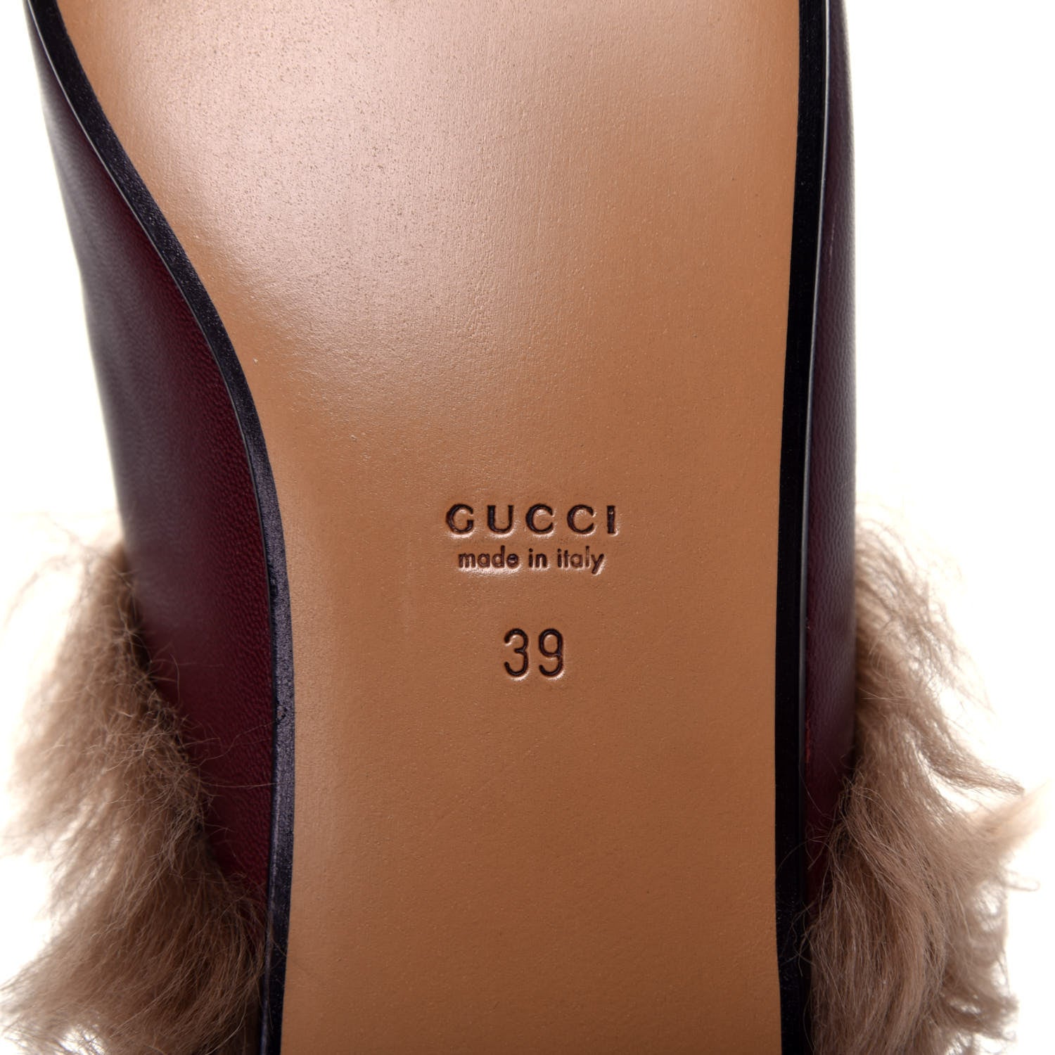 Gucci Malaga Kid Fur Womens Princetown Slippers 39 Vintage Bordeaux 8 of 9