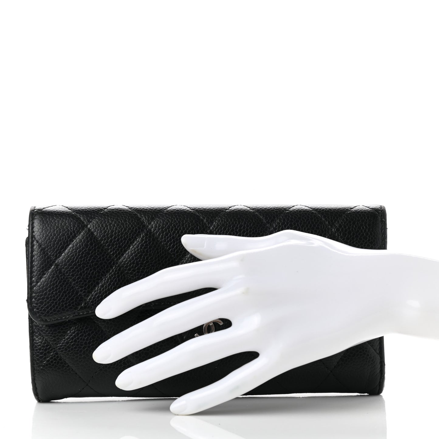 Caviar Quilted Large Gusset Flap Wallet Black