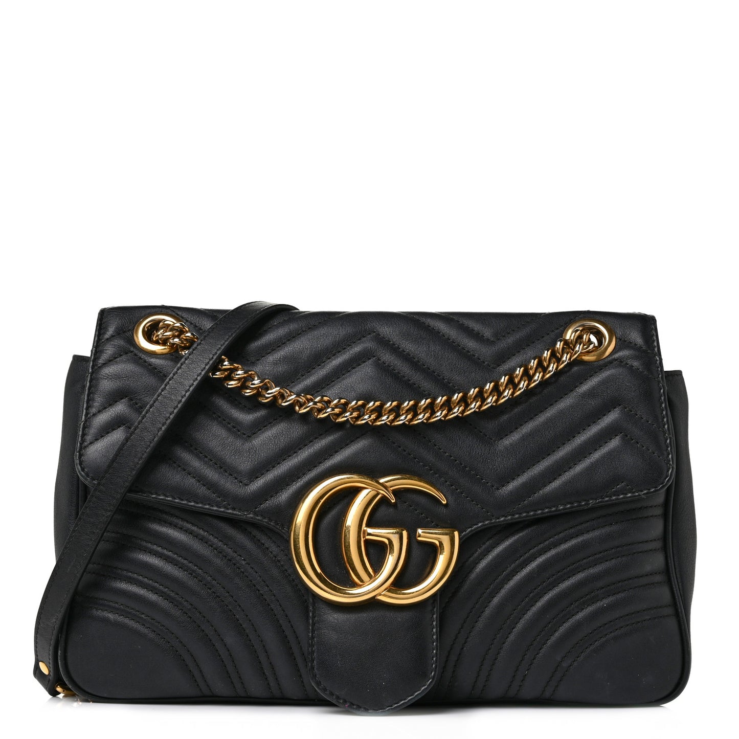 Calfskin Matelasse Medium GG Marmont Shoulder Bag Black