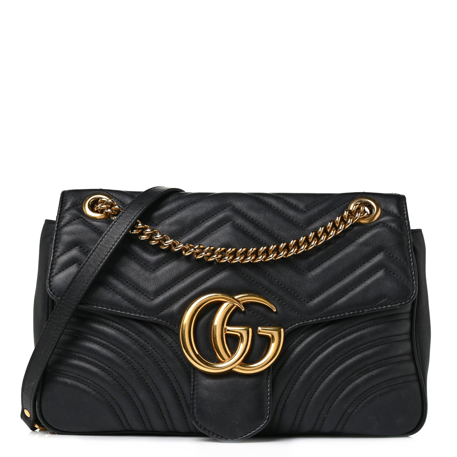 Gucci Calfskin Matelasse Medium GG Marmont Shoulder Bag Black 1 of 11
