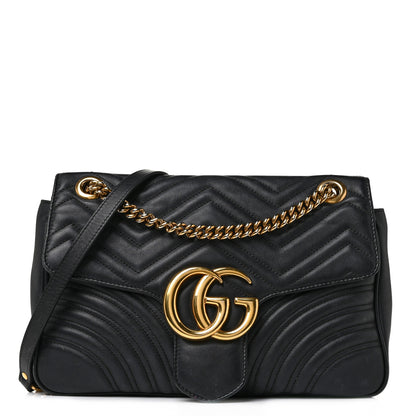 Gucci Calfskin Matelasse Medium GG Marmont Shoulder Bag Black 1 of 11