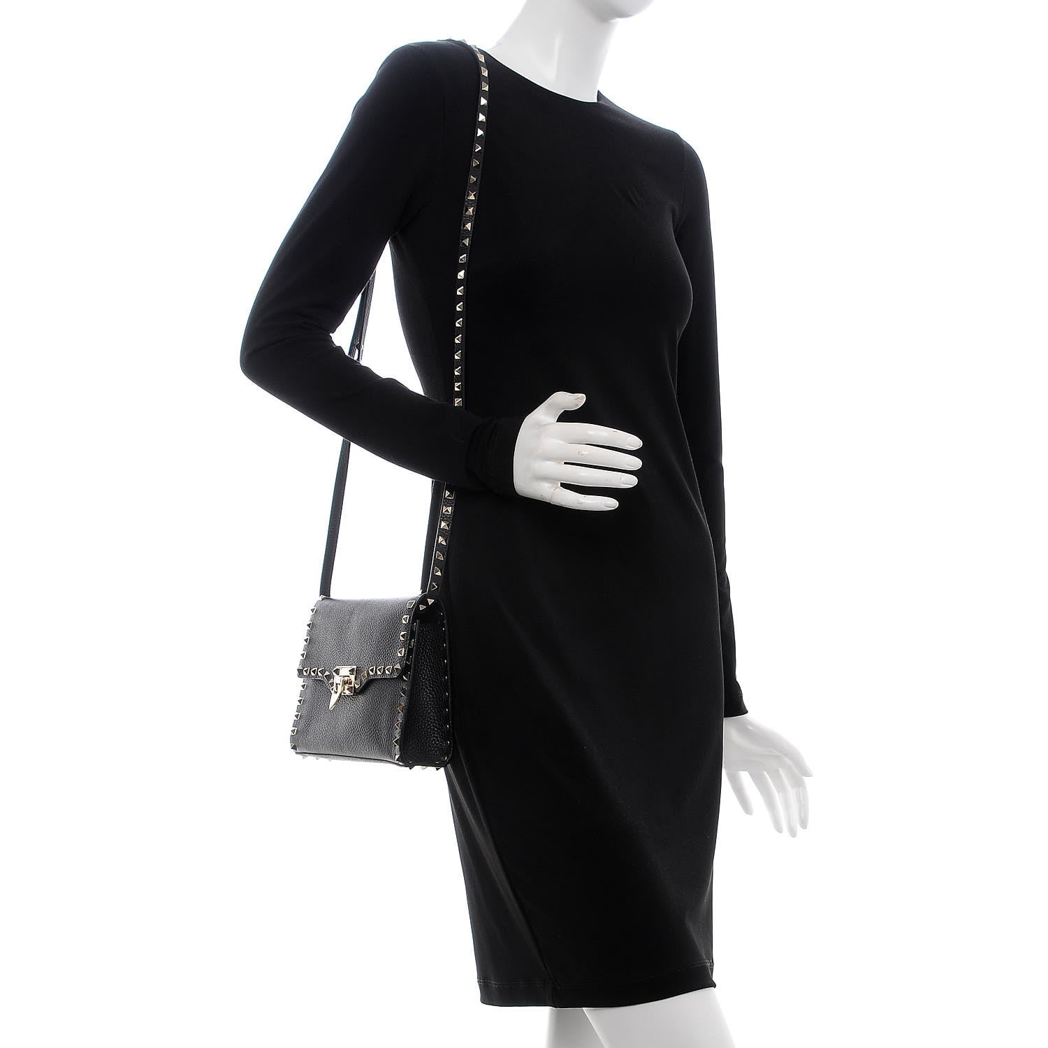Valentino Garavani Pebbled Calfskin Medium Rockstud Flip Lock Crossbody Bag Black 2 of 7