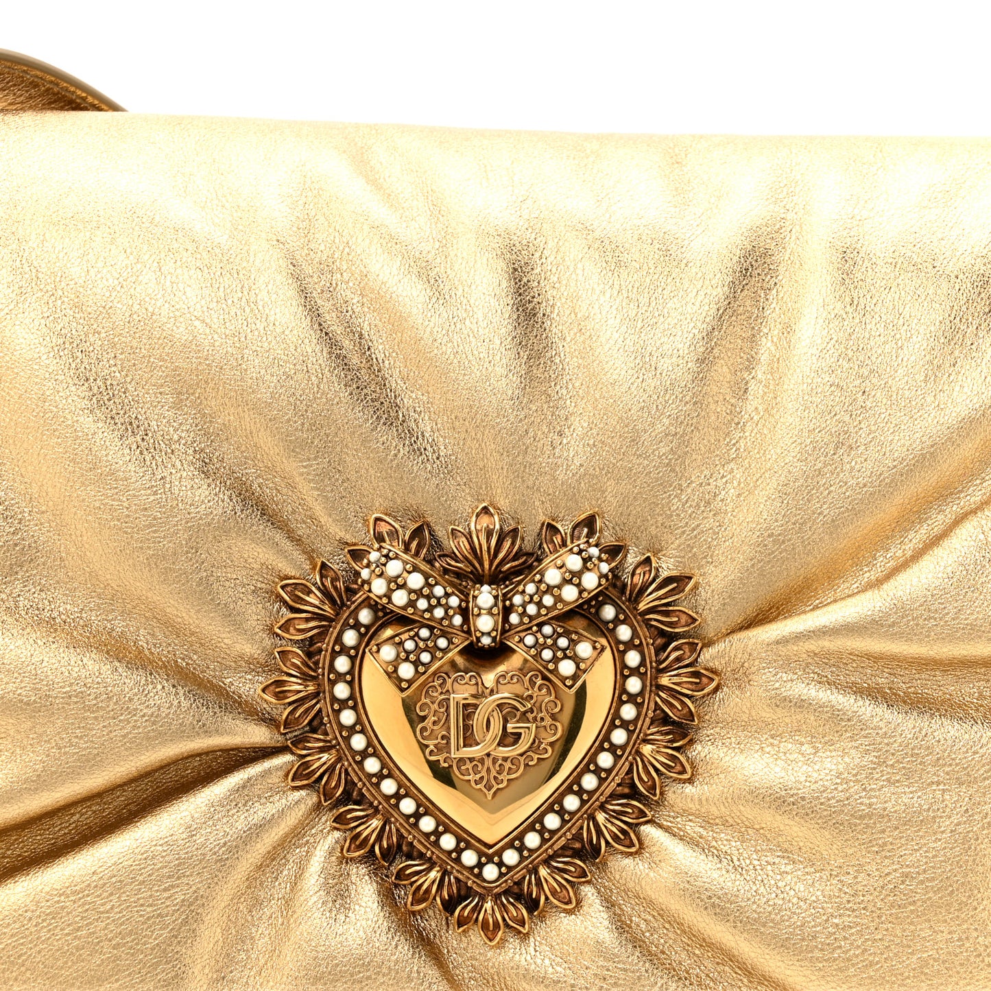 Calfskin Devotion Clutch With Chain Gold