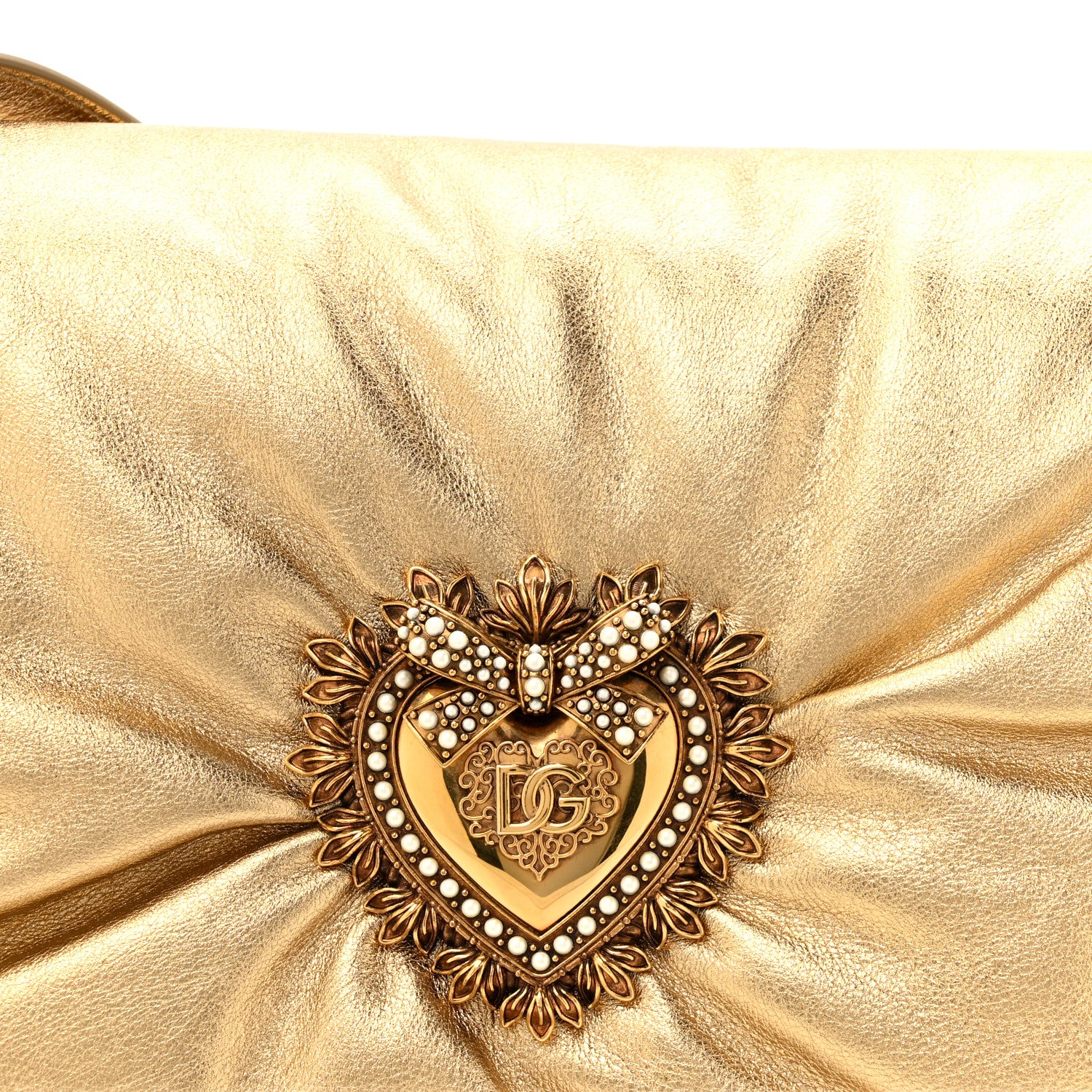 Dolce & Gabbana Calfskin Devotion Clutch With Chain Gold 7 of 9