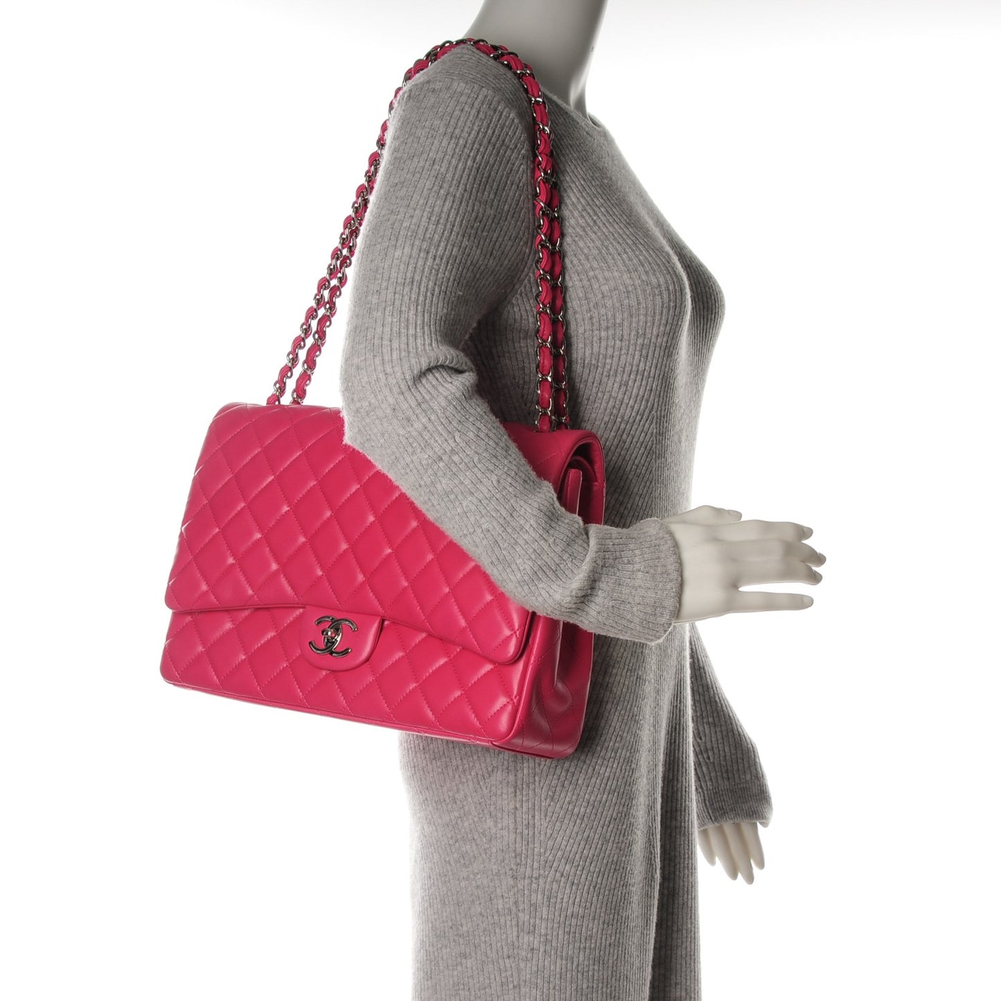 Lambskin Quilted Maxi Double Flap Fuchsia