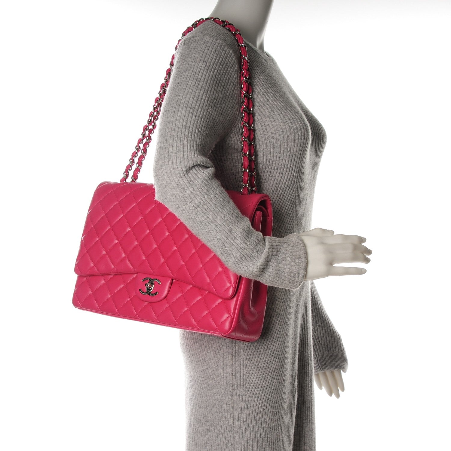 Chanel Lambskin Quilted Maxi Double Flap Fuchsia 2 of 11