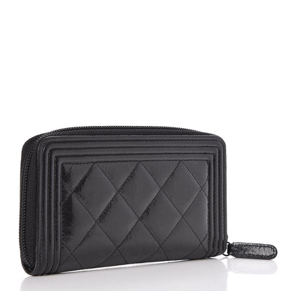 Chanel Distressed Patent Quilted Small Boy Zip Around Wallet Black 3 of 8