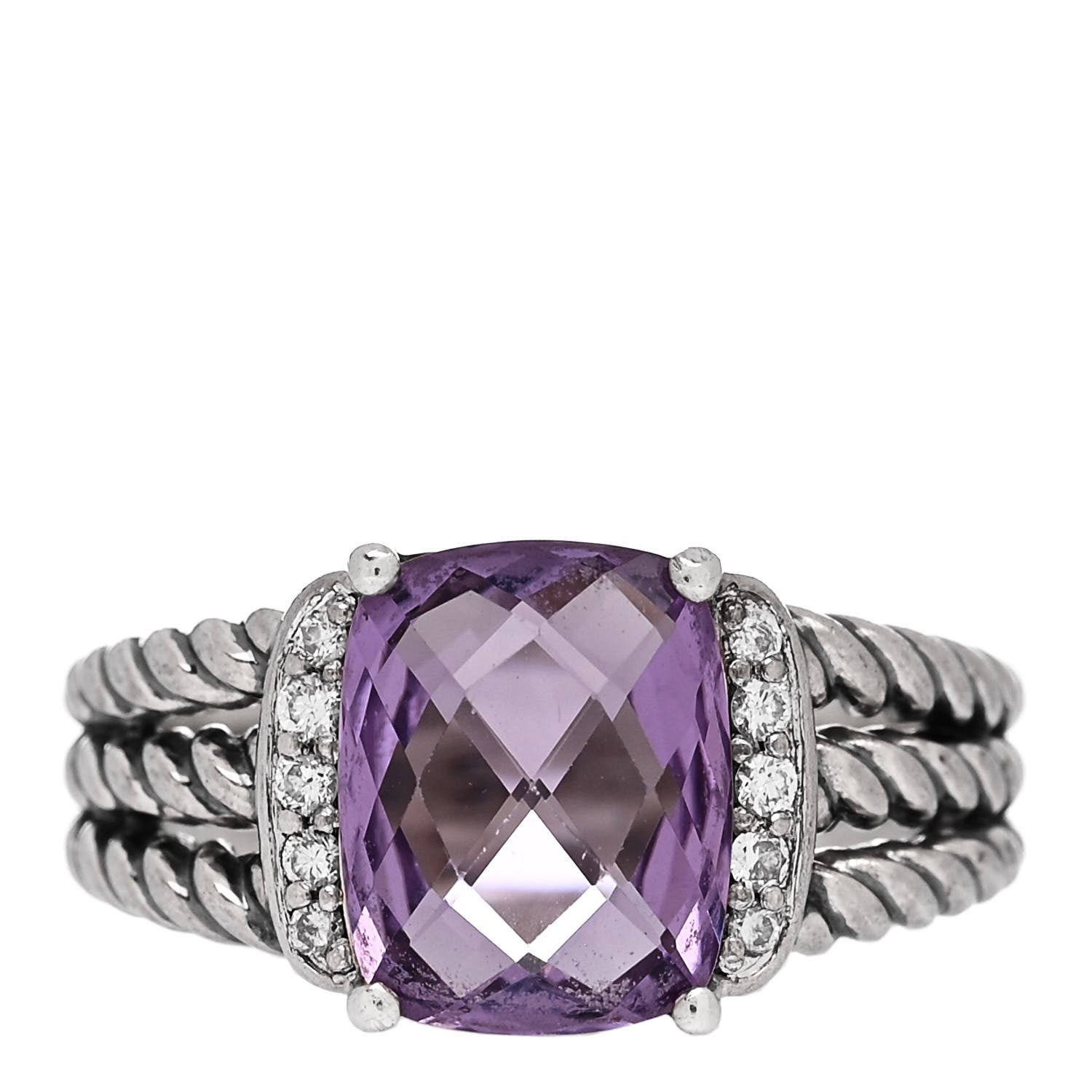 David Yurman Sterling Silver Diamond Amethyst 10mm Petite Wheaton Ring 51 5.75 1 of 5