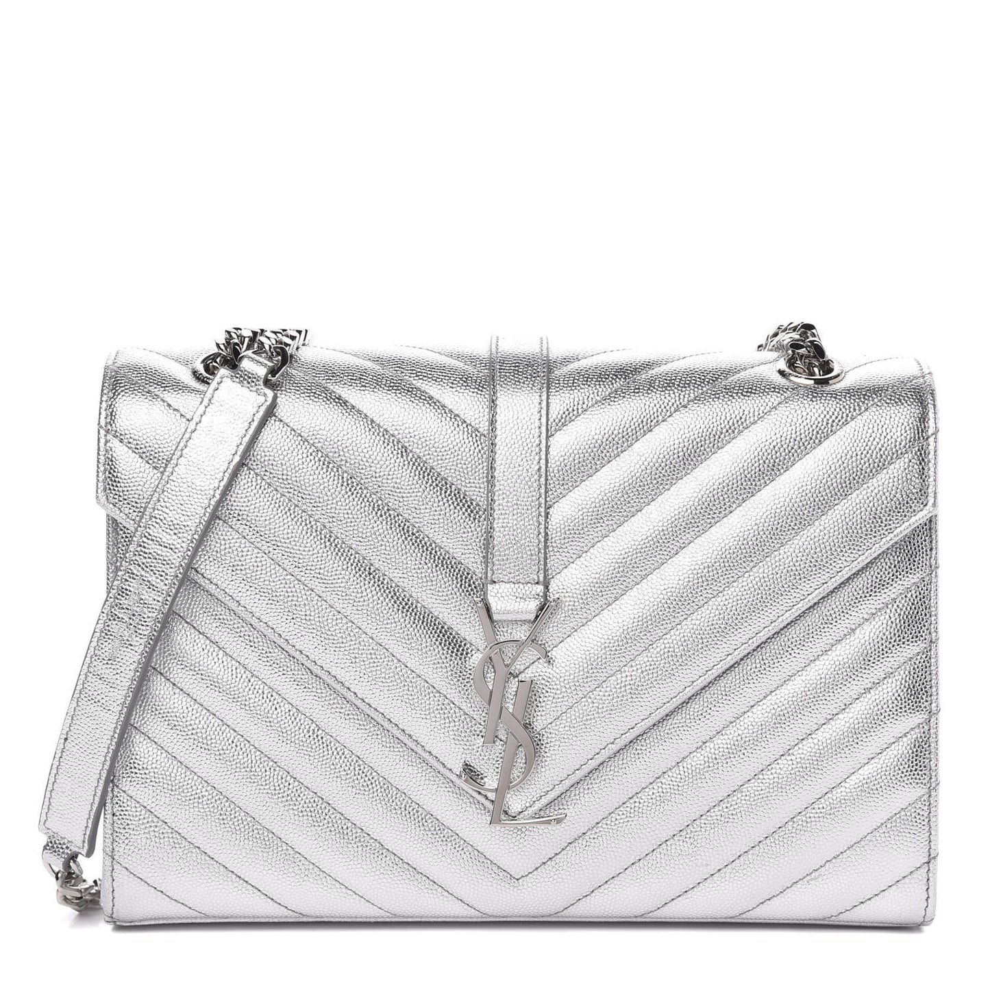 Sheepskin Matelasse Chevron Monogram Medium College Bag Silver