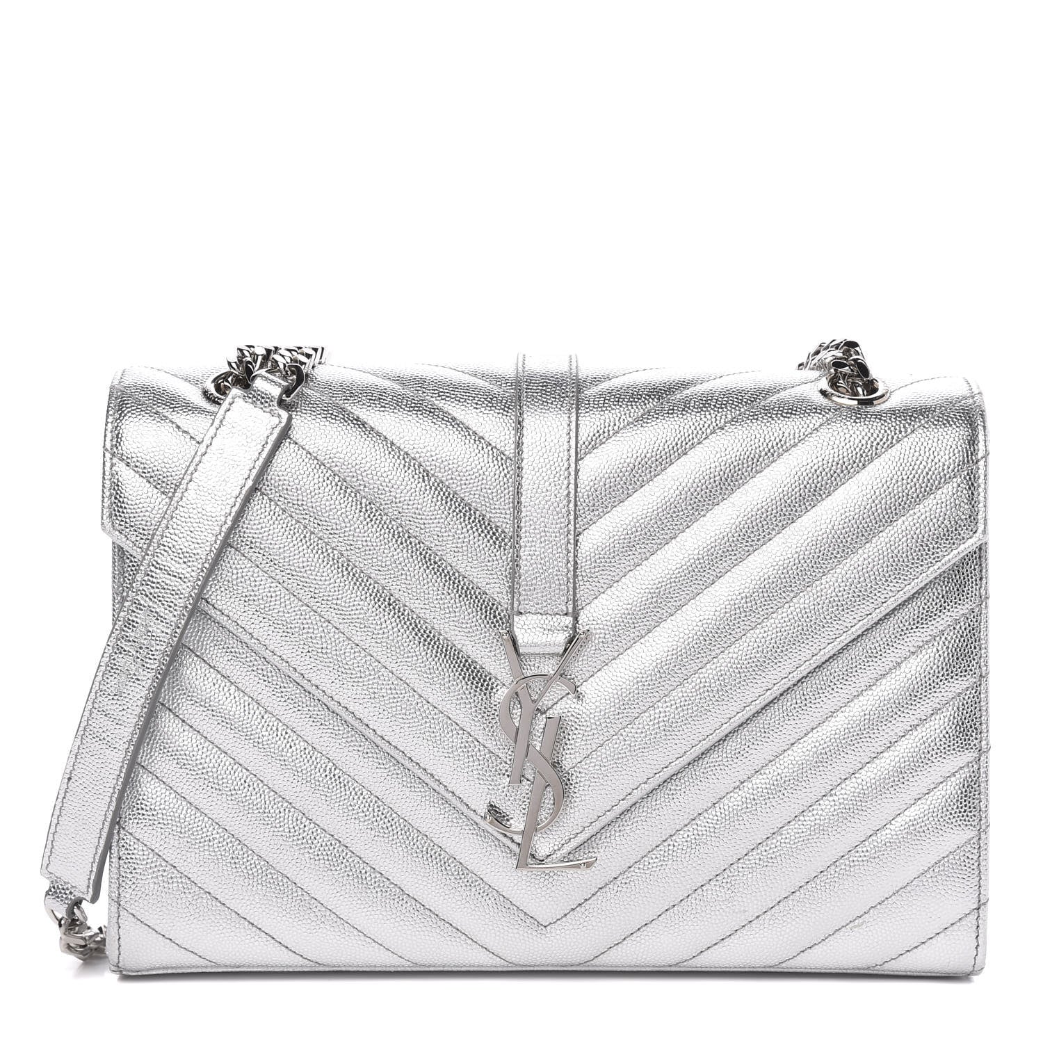 Saint Laurent Sheepskin Matelasse Chevron Monogram Medium College Bag Silver 1 of 12