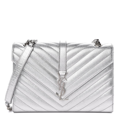 Saint Laurent Sheepskin Matelasse Chevron Monogram Medium College Bag Silver 1 of 12