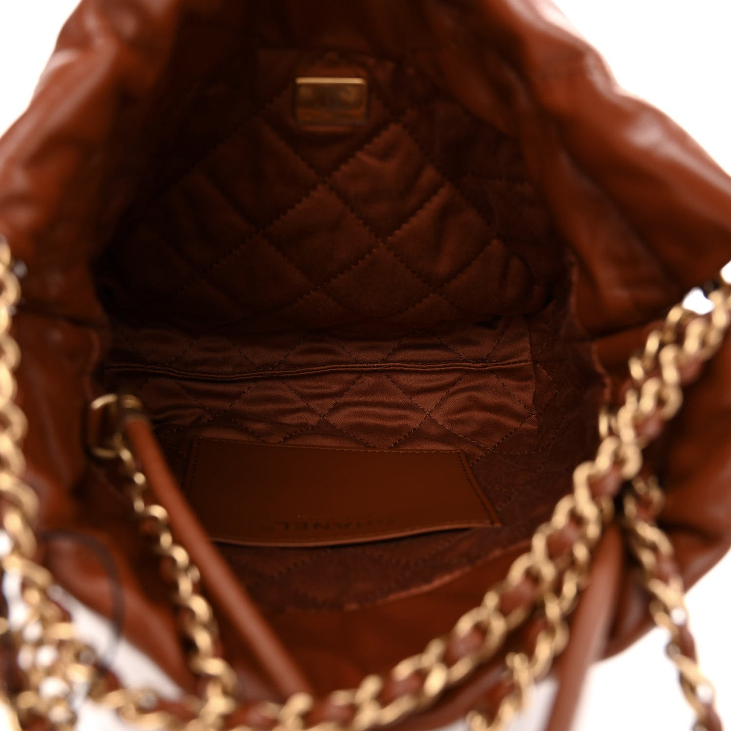 Shiny Calfskin Quilted Mini Chanel 22 Light Brown