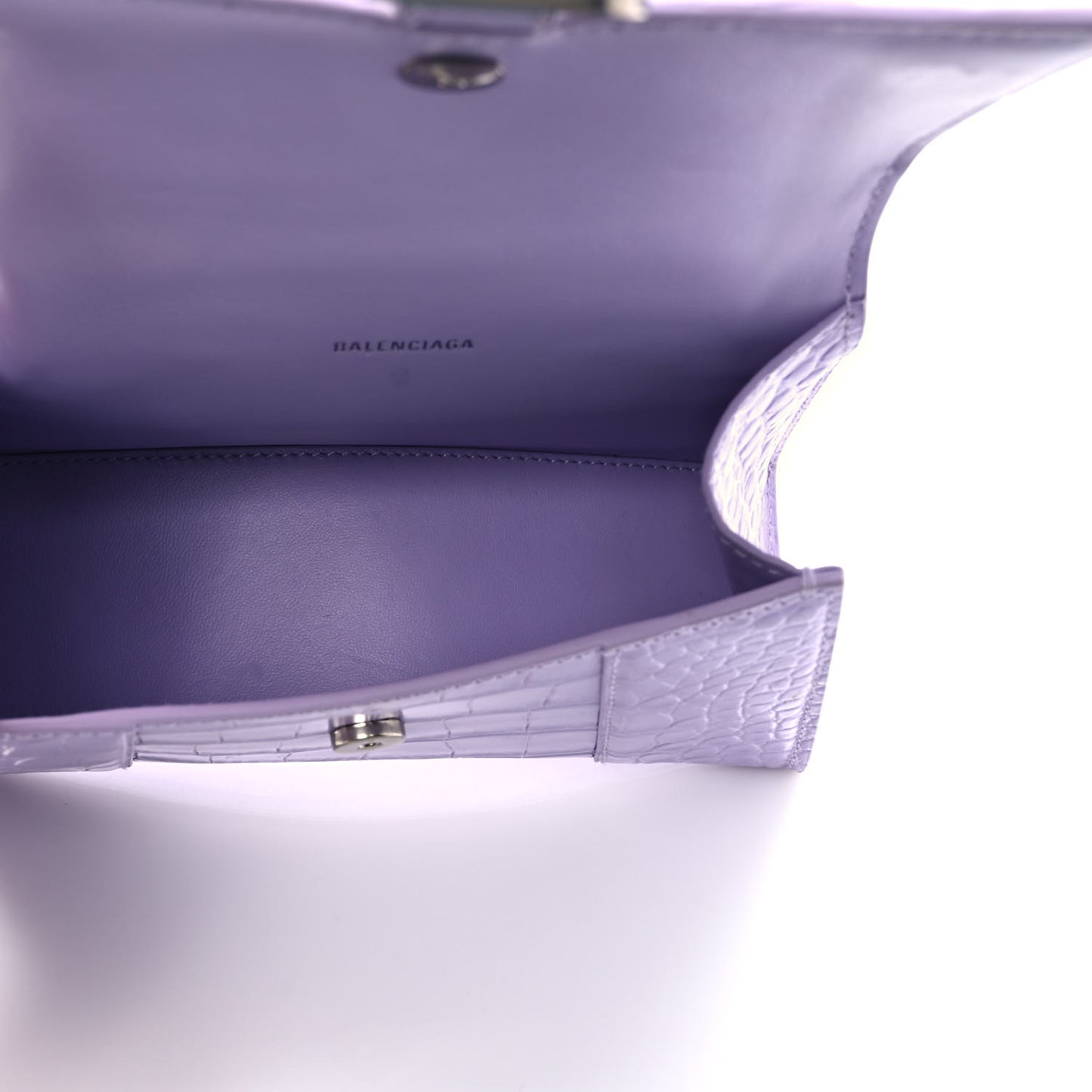 Shiny Calfskin Crocodile Embossed Hourglass Top Handle Bag XS Lilac