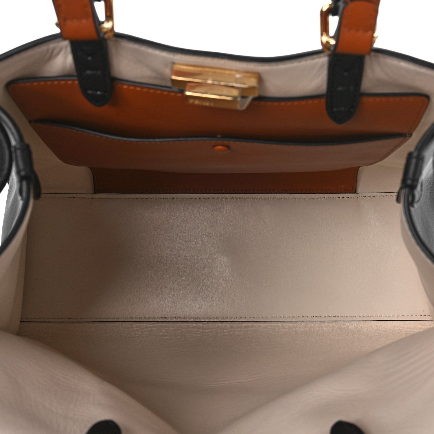 Fendi Vitello Seta Century Small Peekaboo X-Tote Black Brandy 5 of 8