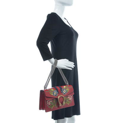 Gucci Calfskin Web Floral Embroidered Small Dionysus Shoulder Bag Hibiscus Red 3 of 8