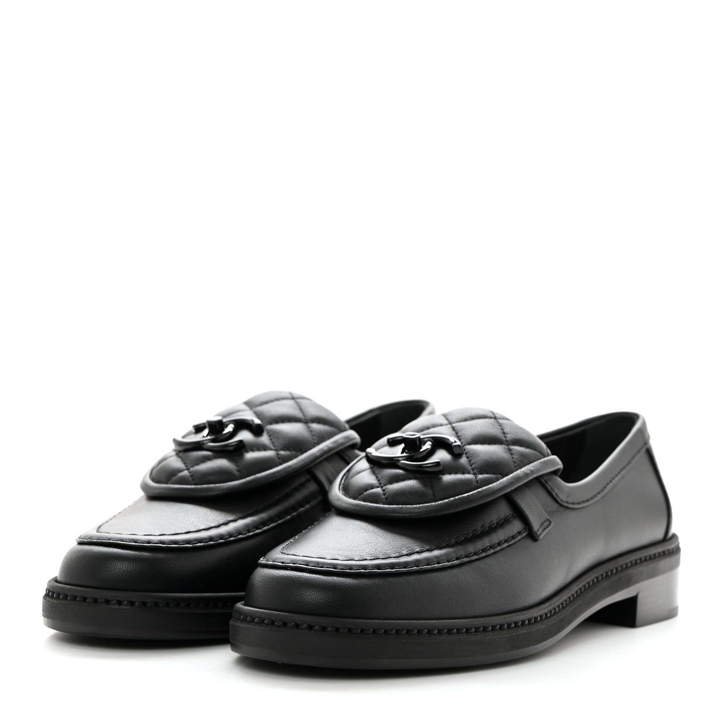 Lambskin Quilted CC Turnlock Loafers 37 Black