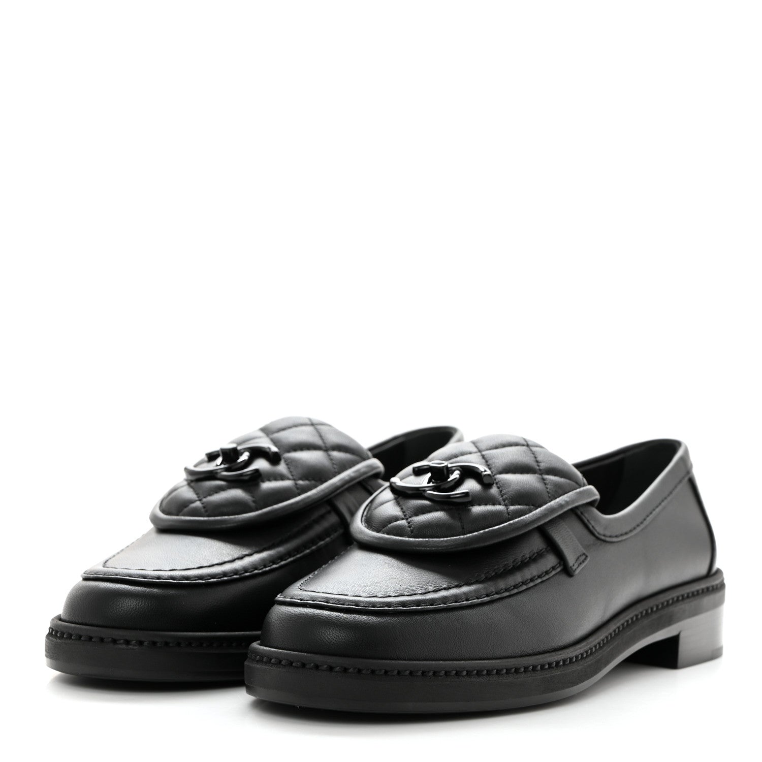 Chanel Lambskin Quilted CC Turnlock Loafers 37 Black 3 of 8