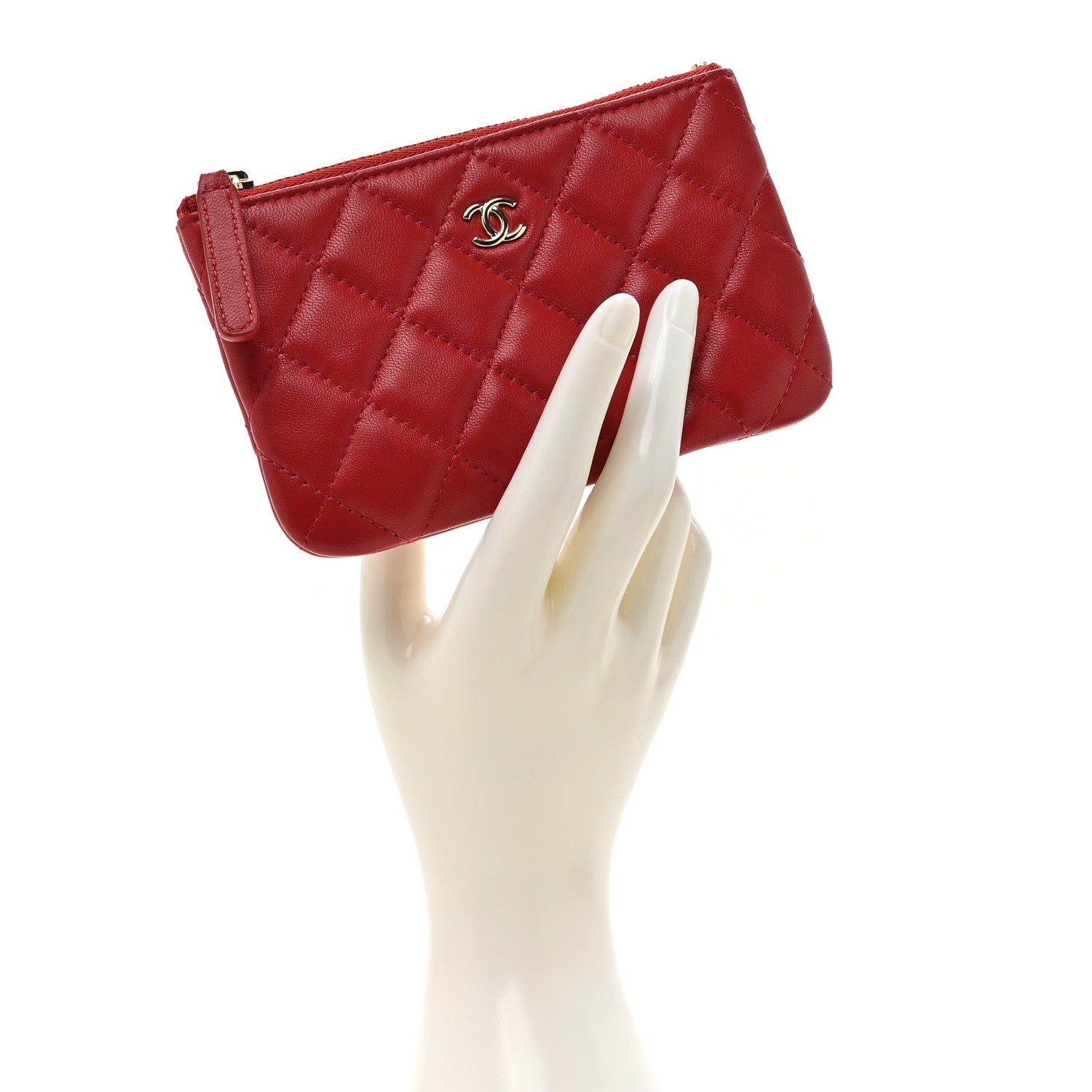 Chanel Lambskin Quilted Small Cosmetic Case Red 2 of 8