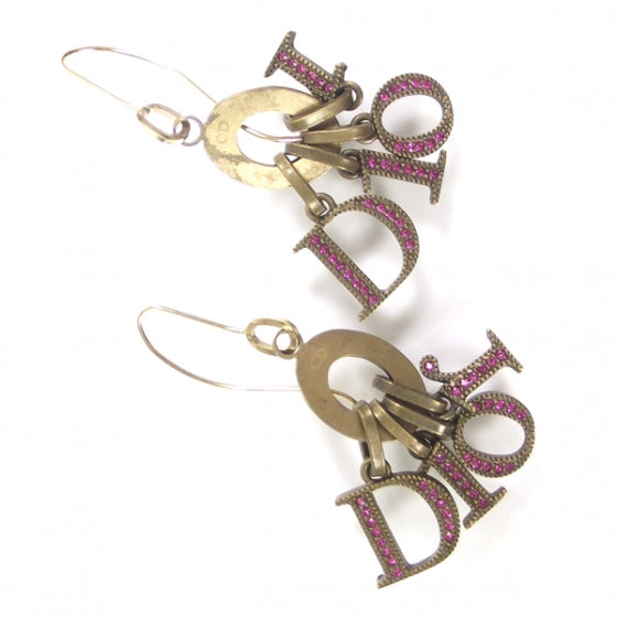 Christian Dior Crystal Logo Charm Earrings Pink 1 of 5