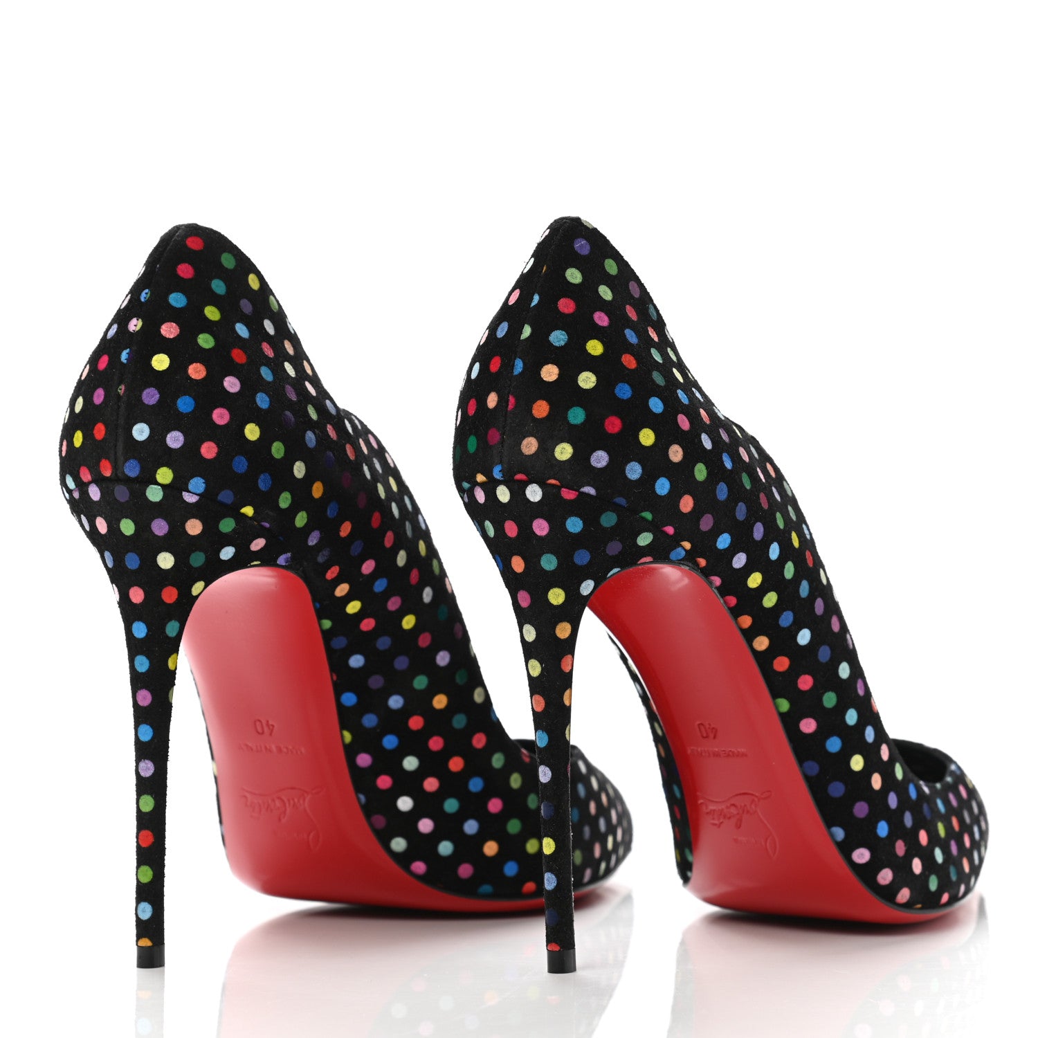 Christian Louboutin Suede Polka Dot Hot Chick 100 Pumps 40 Black Multicolor 4 of 8