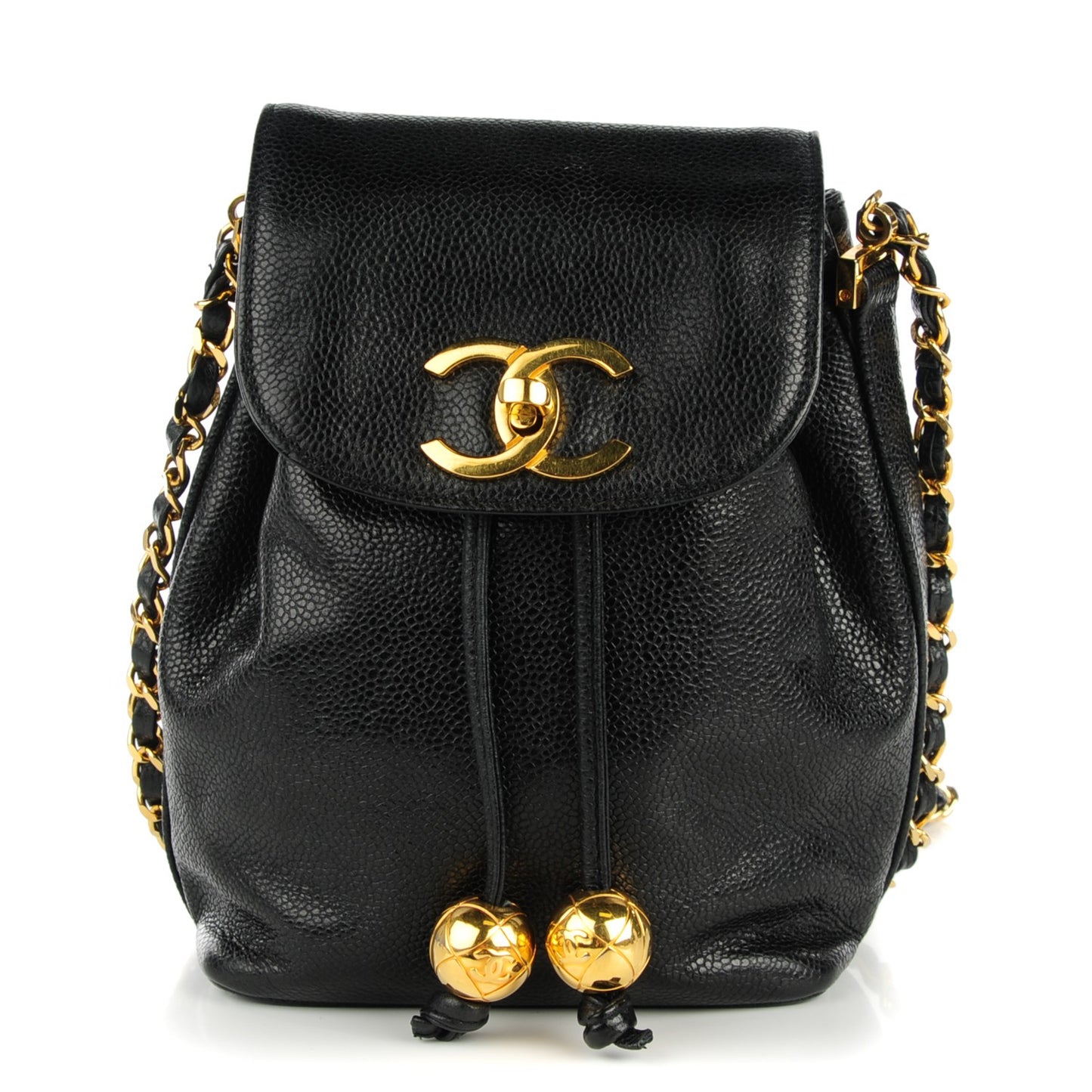 Caviar CC Drawstring Flap Bag Black