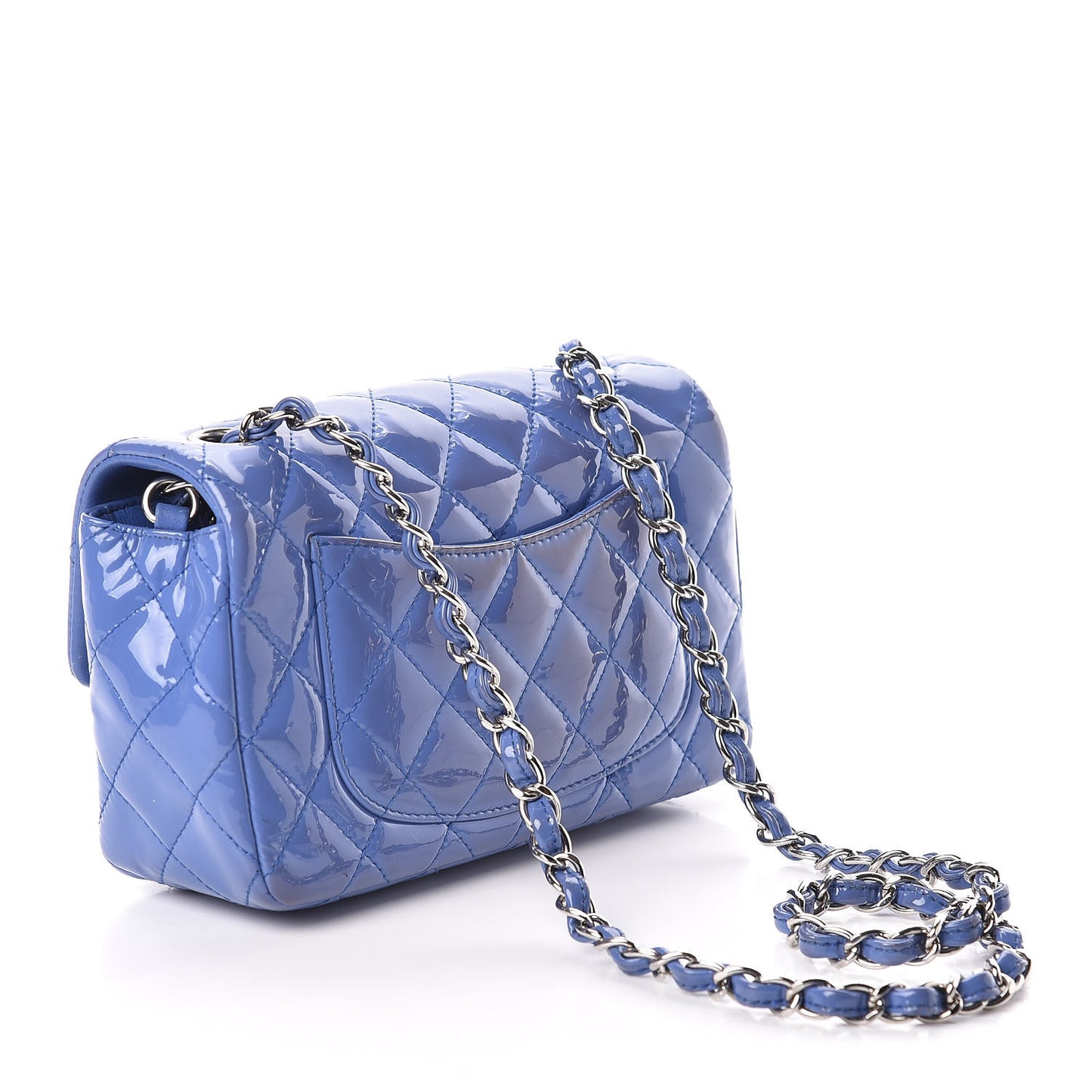 Patent Calfskin Quilted Mini Rectangular Flap Blue