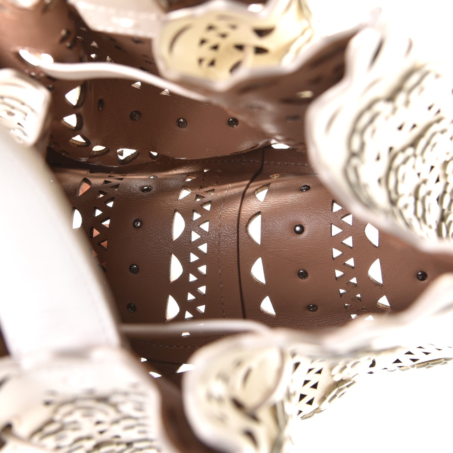 Calfskin Laser Cut Floral Studded Rose-Marie 19 Bag White