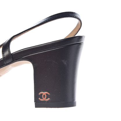 Chanel Lambskin Patent Cap Toe CC Slingback Sandals 36 Black 13 of 15