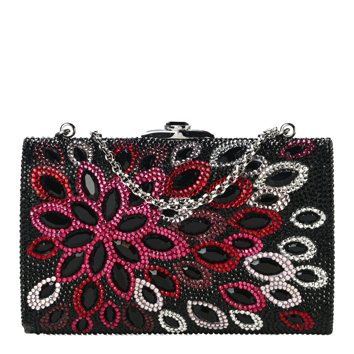 Swarovski Crystal Flower Minaudiere Clutch Black Multicolor