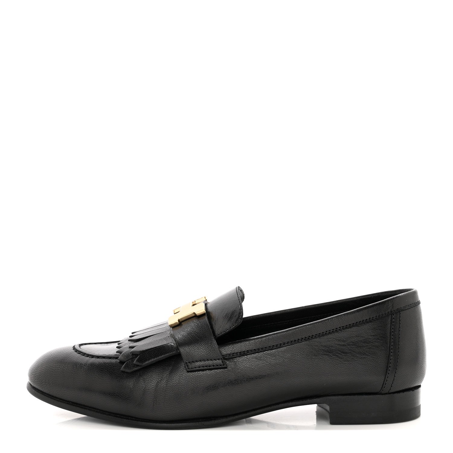 Hermes Goatskin Womens Royal Loafers 36.5 Black 1 of 12