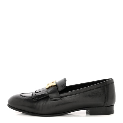 Hermes Goatskin Womens Royal Loafers 36.5 Black 1 of 12