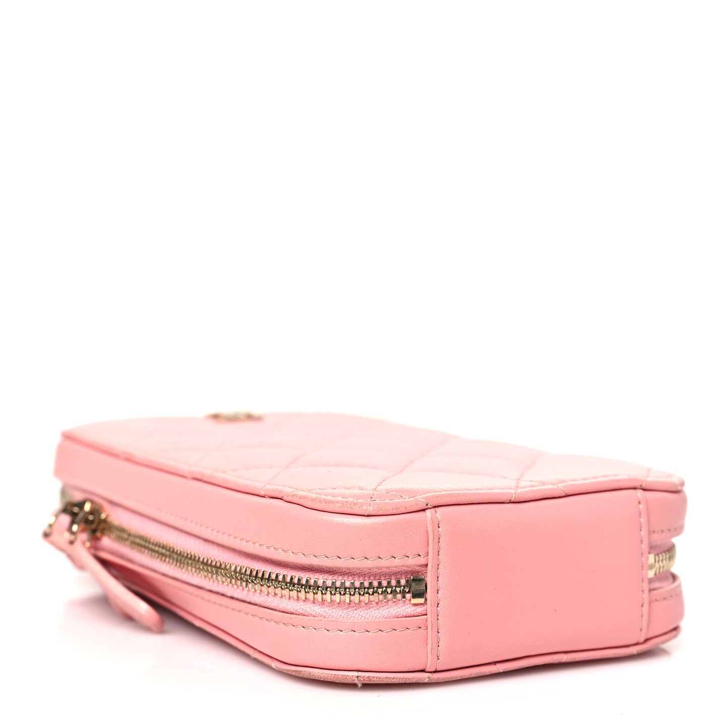 Lambskin Quilted Phone Holder Wallet On Chain WOC Light Pink