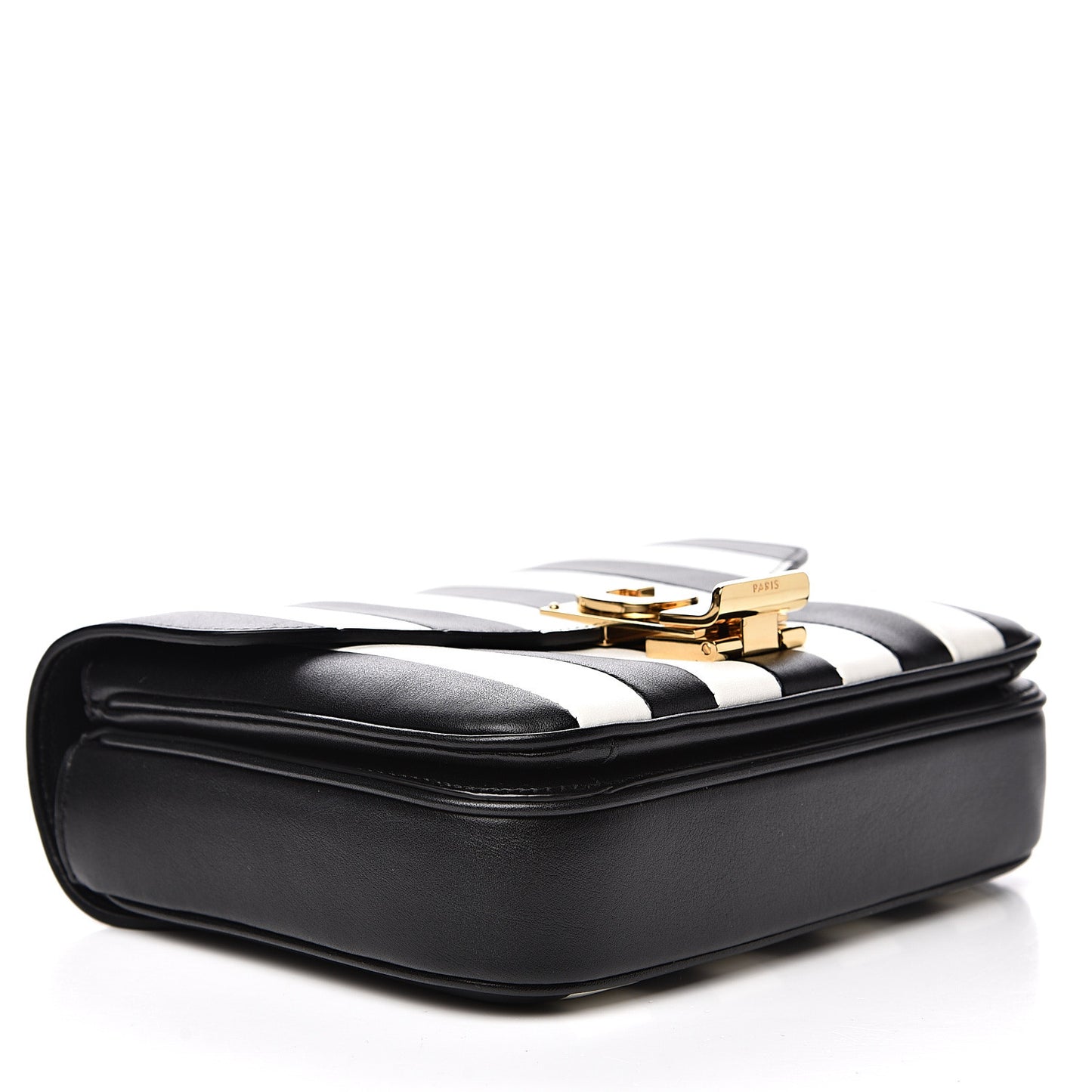 Shiny Calfskin Stripes Small C Bag Black