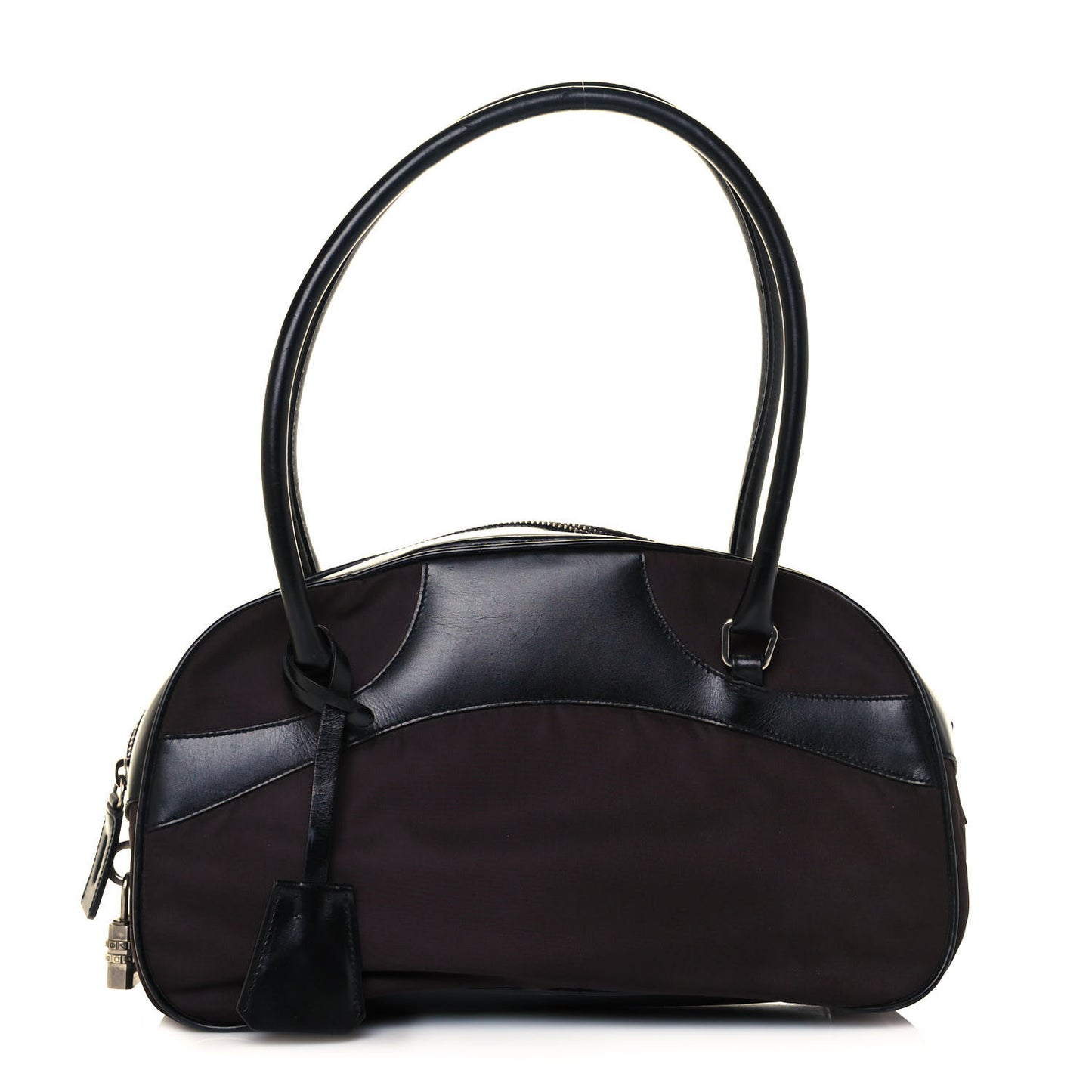 Nylon Calfskin Shoulder Bag Brown Black