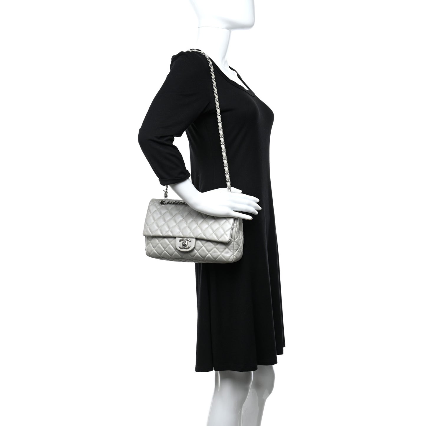 Metallic Lambskin Quilted Medium Double Flap Silver