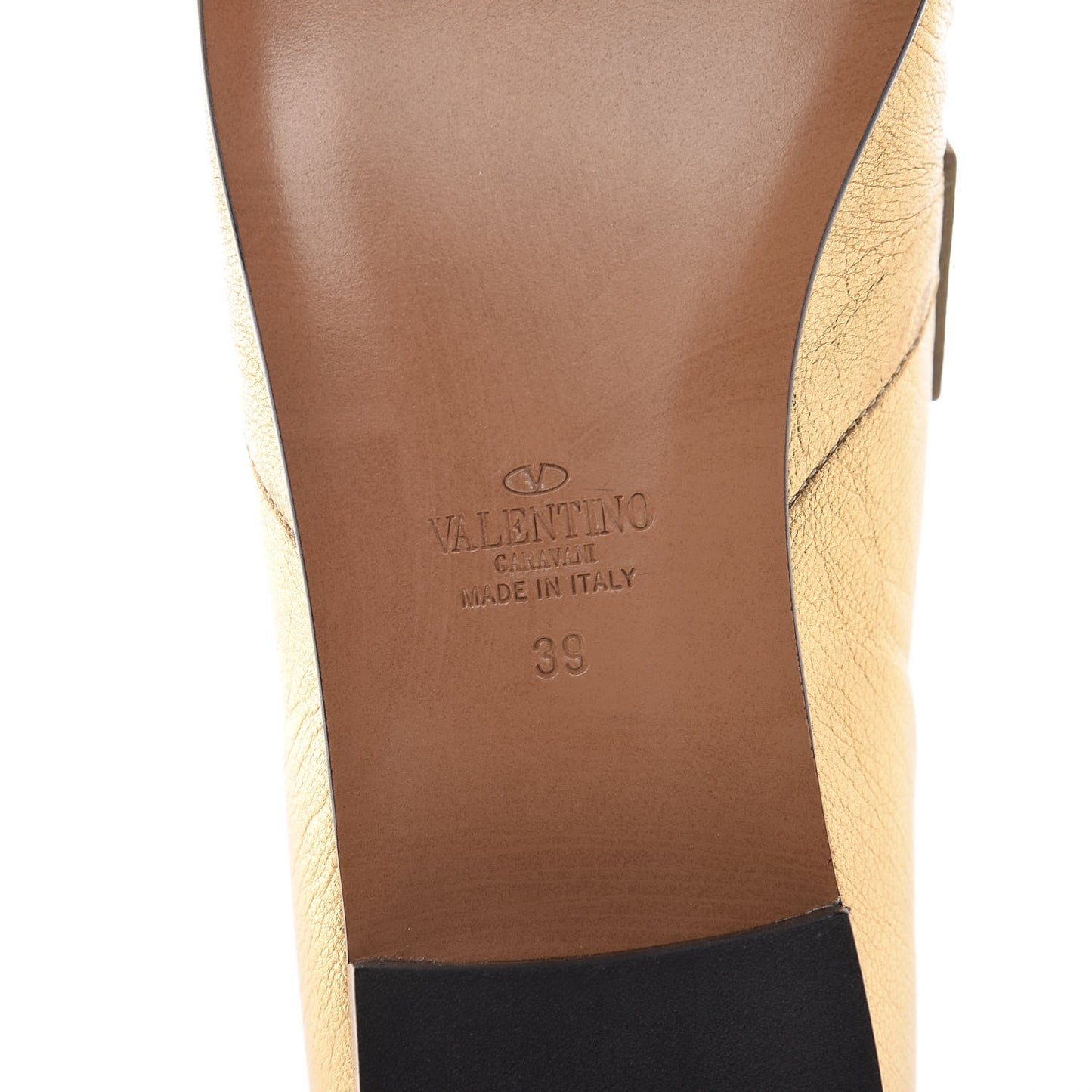Metallic Calfskin Rockstud Loafers 39 Deep Gold
