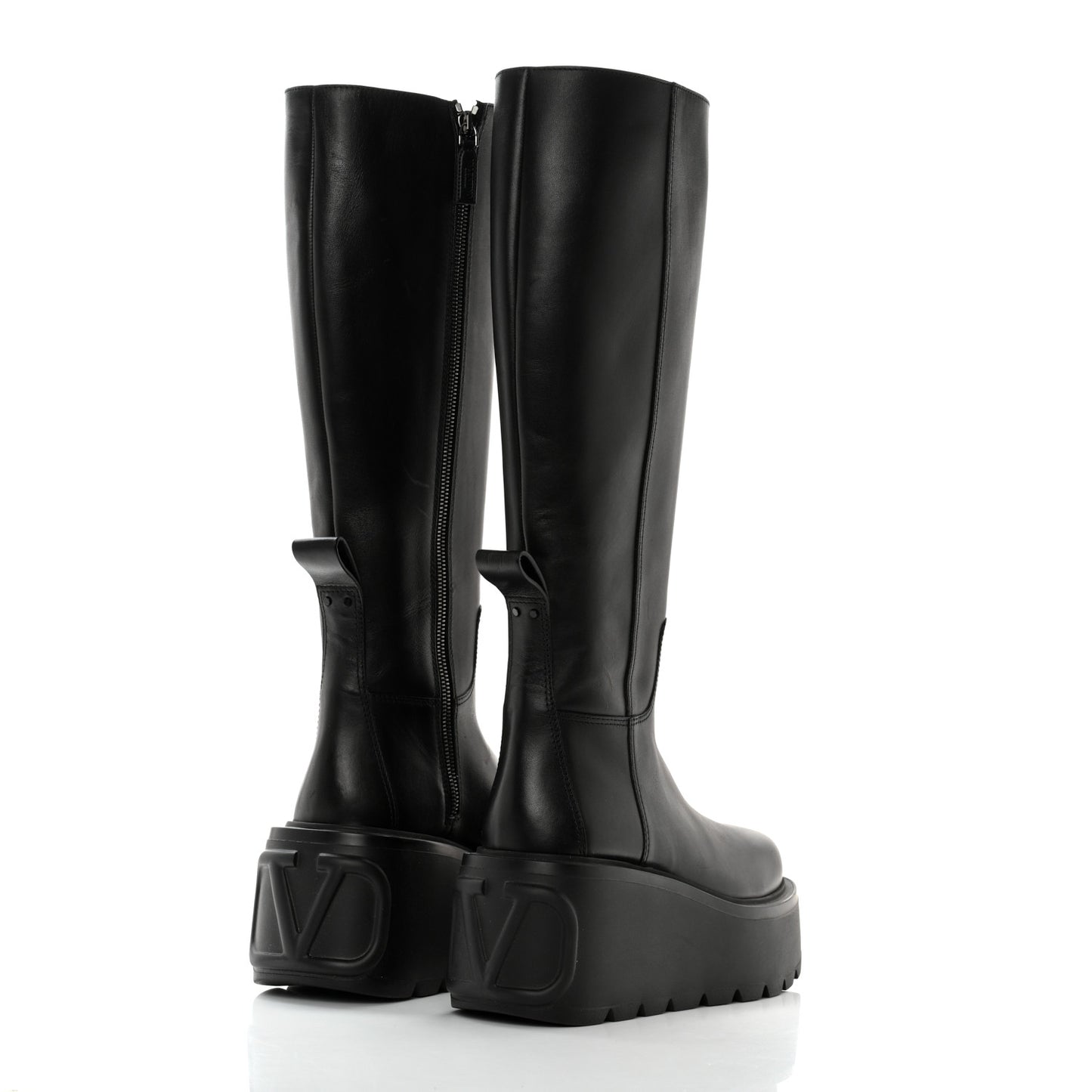 Calfskin VLOGO Uniqueform 55/85mm Flatform Knee High Boots 37.5 Black