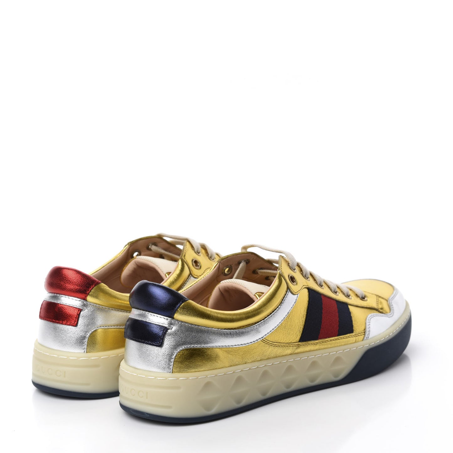 Metallic Nappa Web Mens Low Top Sneakers 9.5 Argento Oro Vecchio