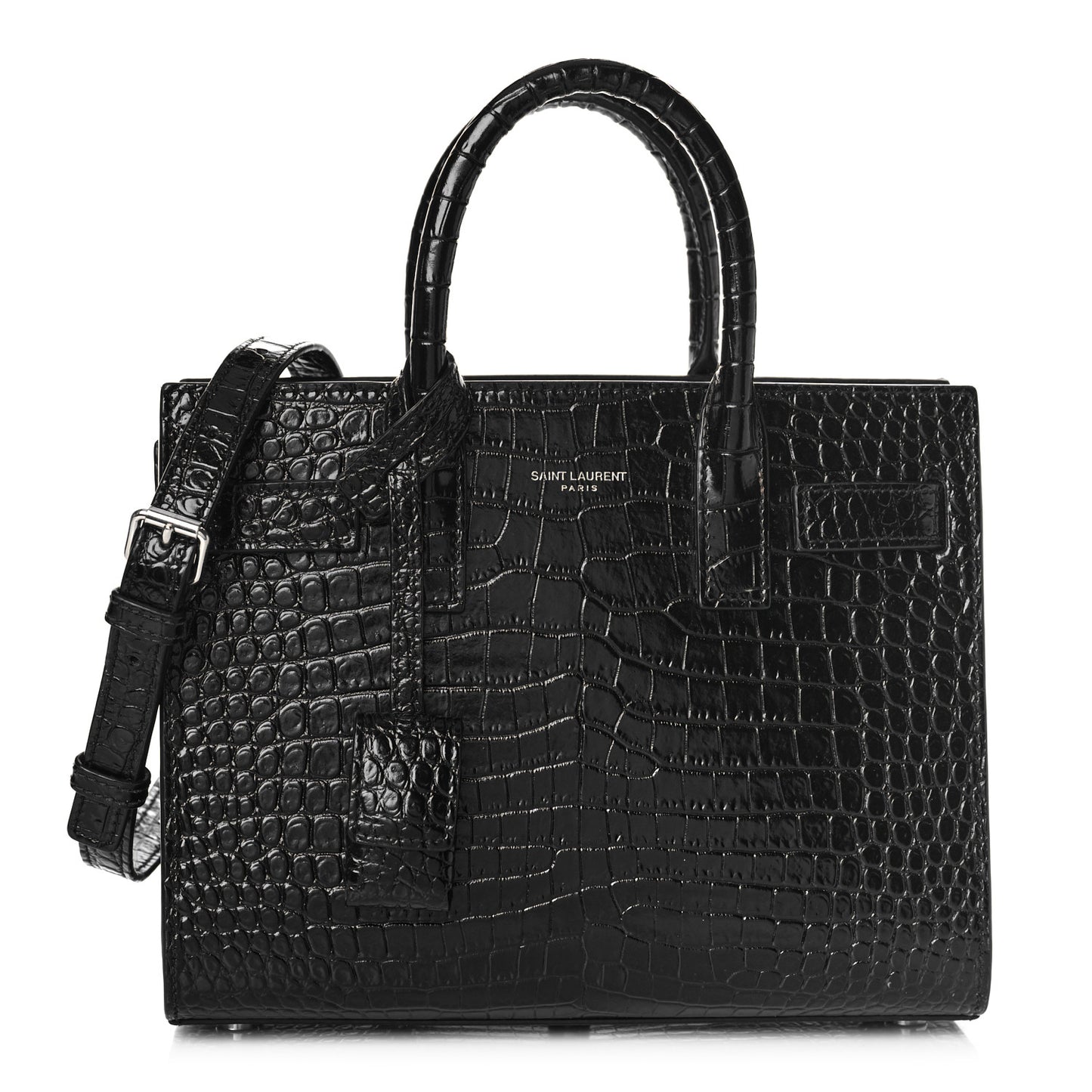 Calfskin Crocodile Embossed Nano Sac De Jour Black