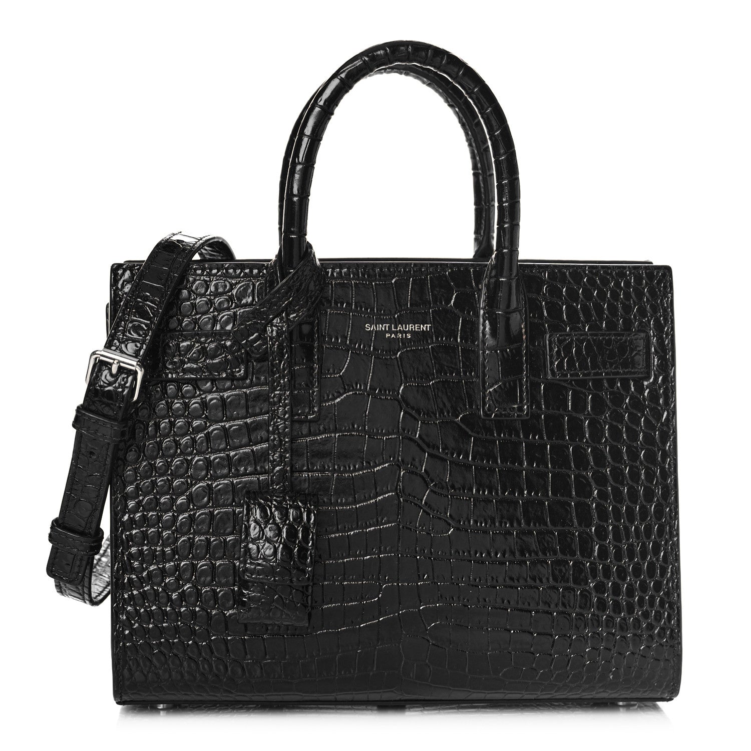 Saint Laurent Calfskin Crocodile Embossed Nano Sac De Jour Black 1 of 10