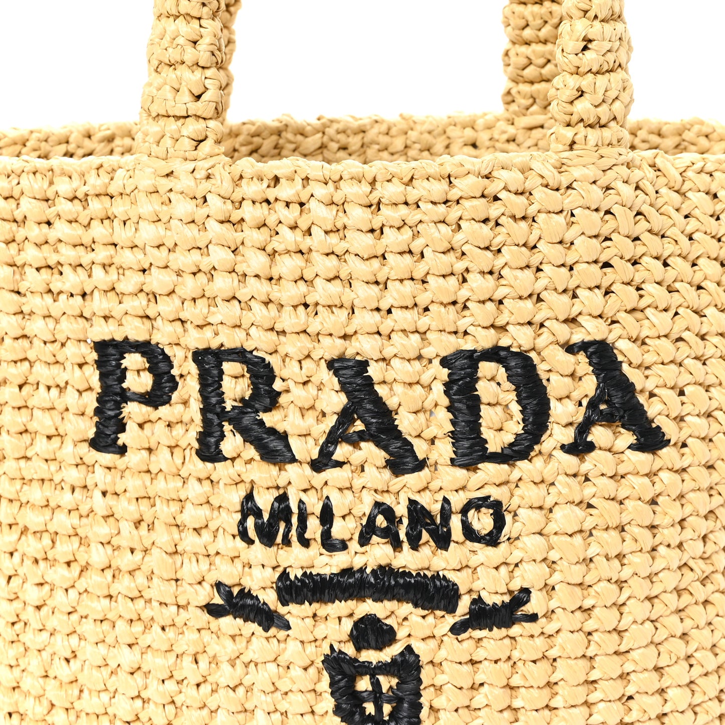 Yarn Raffia Effect Crochet Embroidered Small Logo Tote Naturale