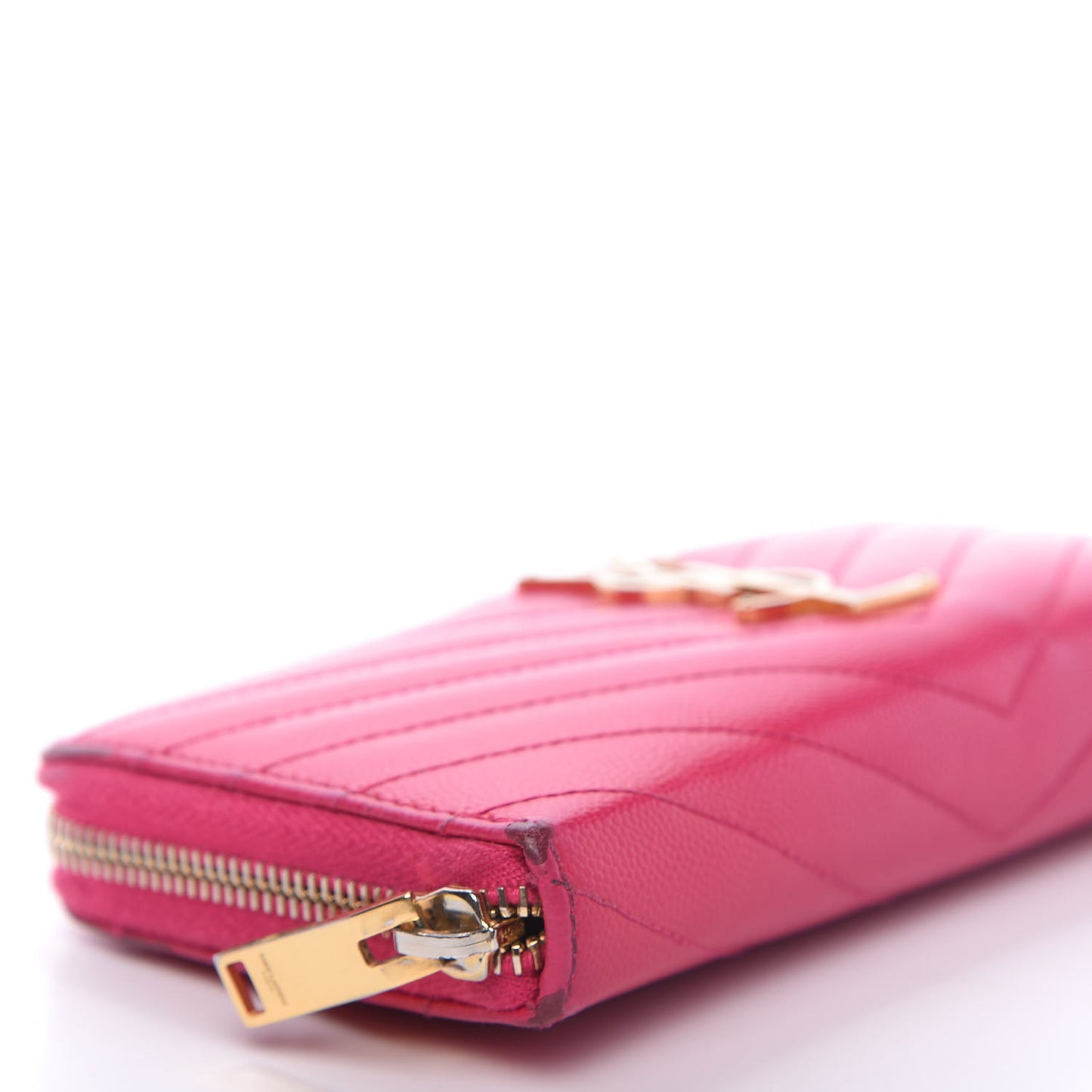 Grain De Poudre Matelasse Chevron Monogram Zip Around Wallet Fuchsia