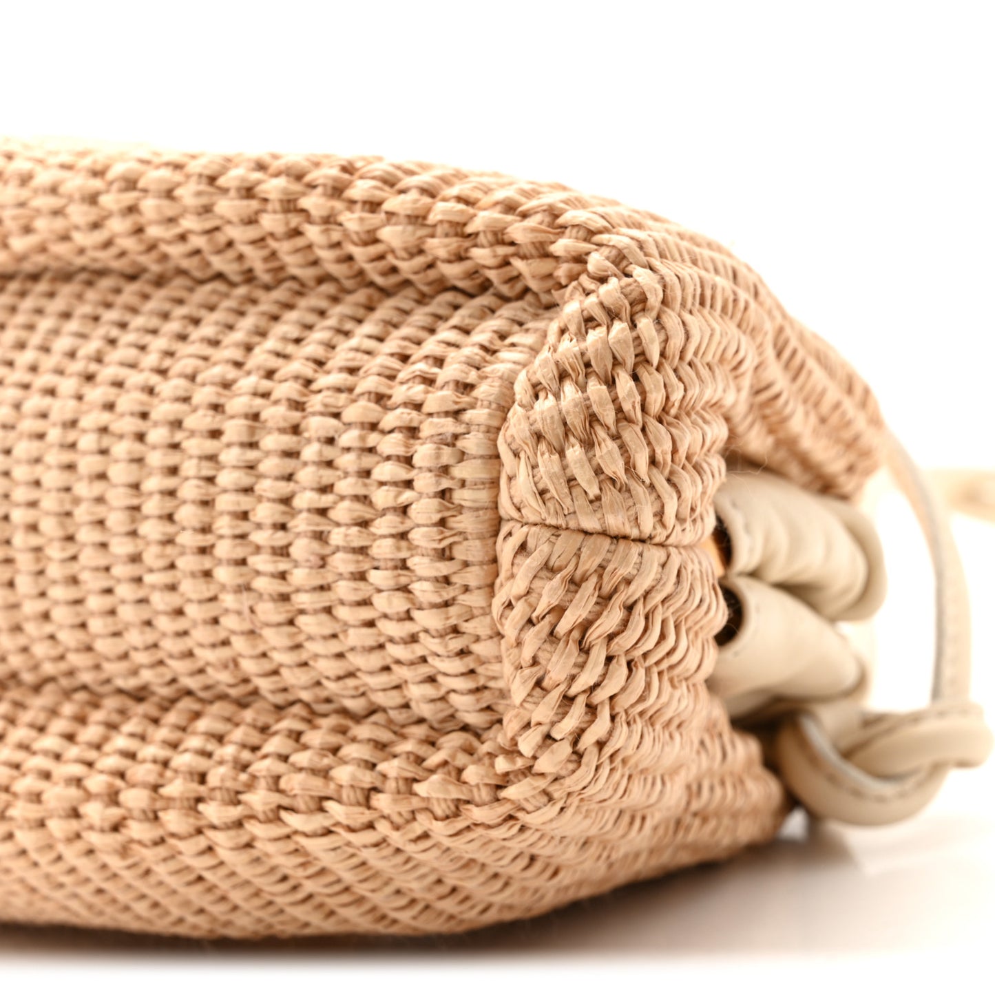 Raffia Lambskin Woven Mini Cloud Clutch Natural Avorio