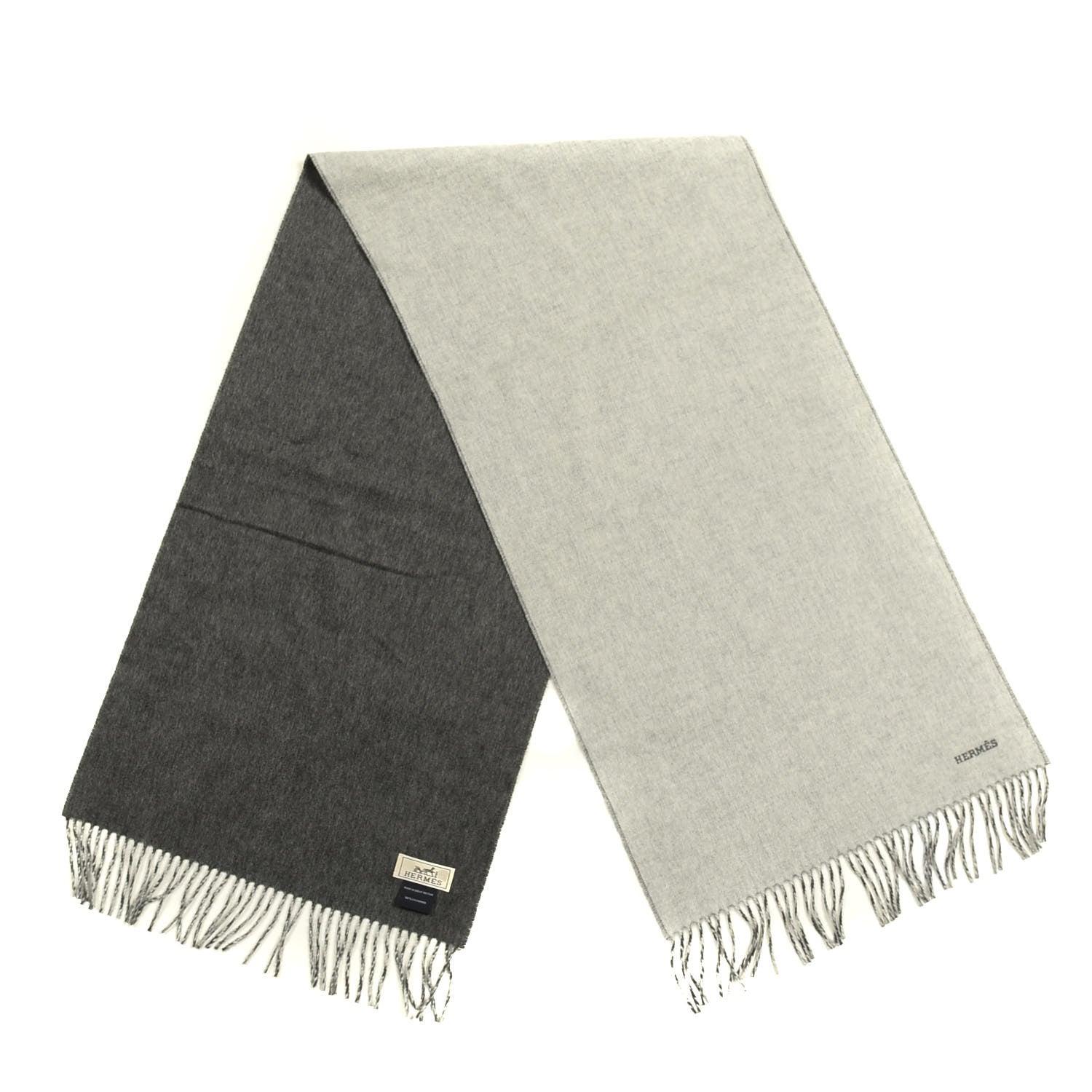 Hermes Cashmere Recto Verso Muffler Gris Clair Chiné Flanelle 2 of 4