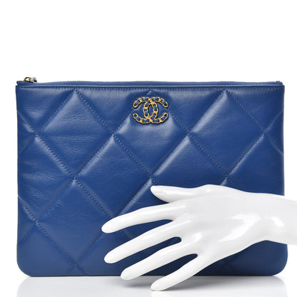 Chanel Goatskin Quilted Large Chanel 19 Pouch Dark Blue 2 of 9