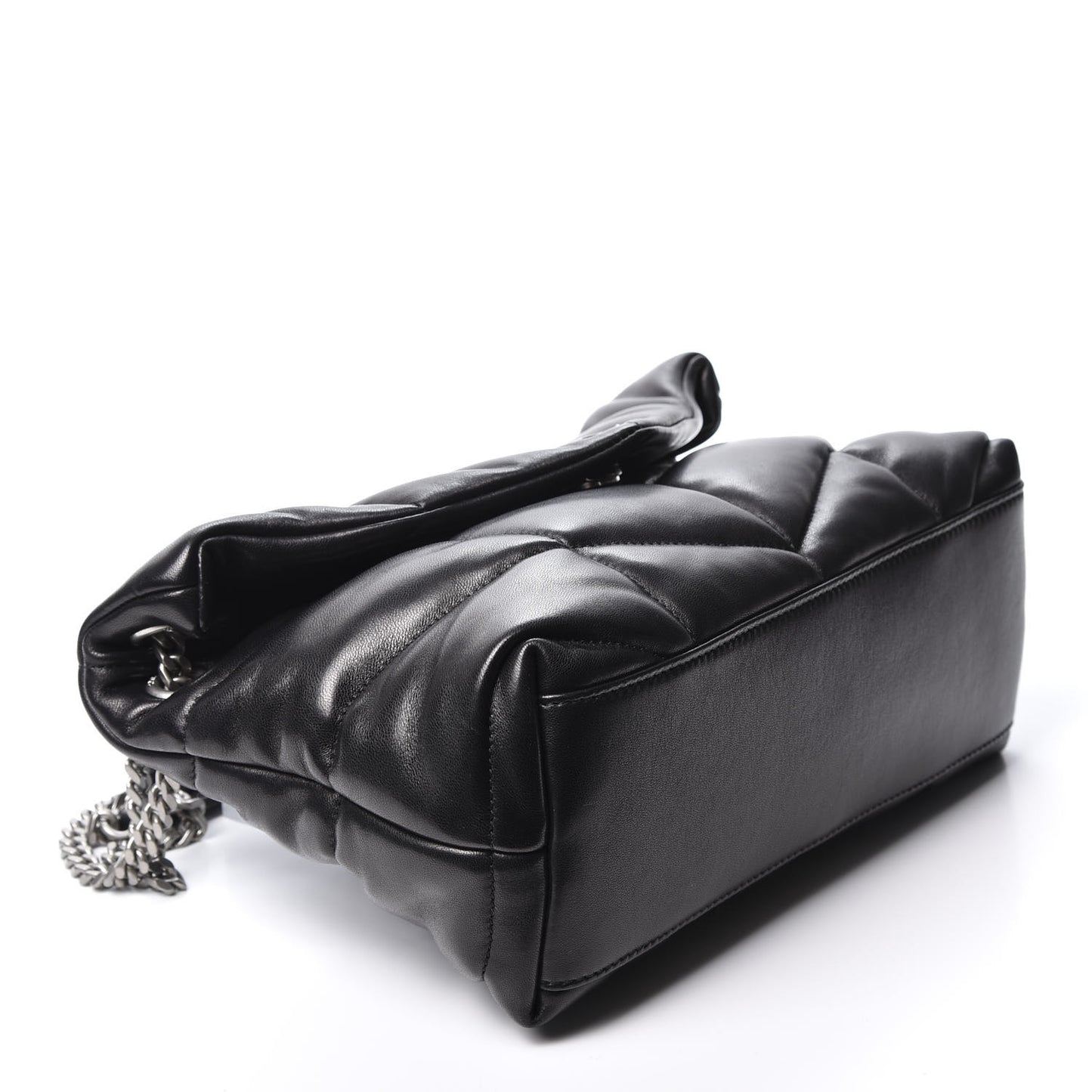 Lambskin Quilted Small Loulou Puffer Monogram Chain Satchel Black