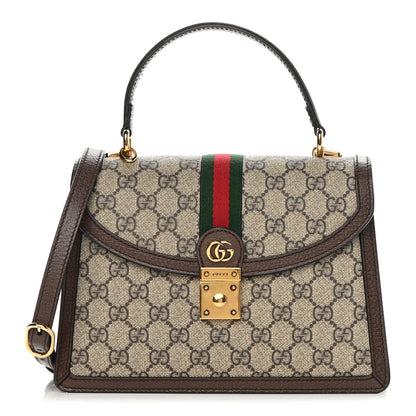 Gucci GG Supreme Monogram Textured Dollar Calfskin Web Small Ophidia Padlock Top Handle Bag Beige Ebony New Acero 1 of 10