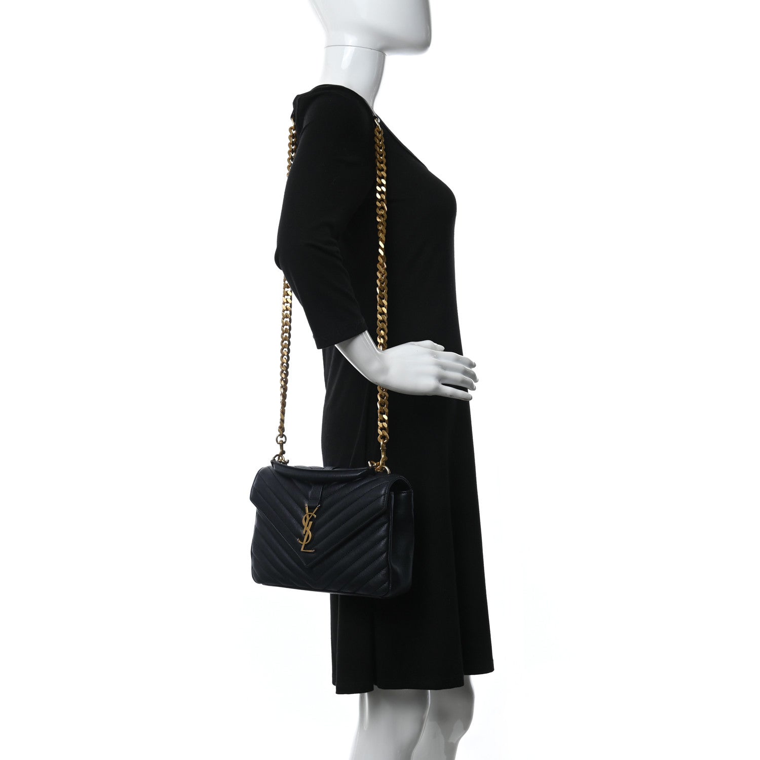 Saint Laurent Sheepskin Matelasse Chevron Monogram Medium College Bag Deep Marine 2 of 15