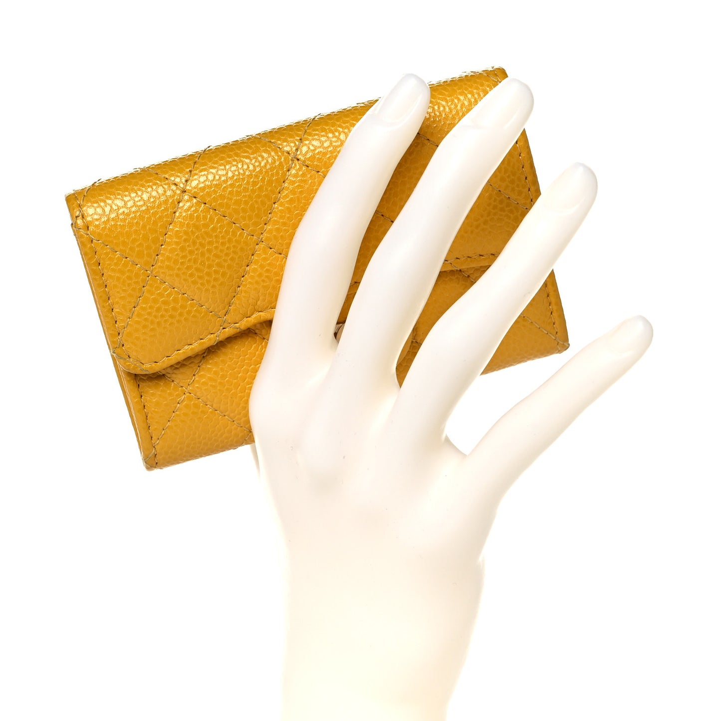 Caviar Quilted Flap Card Holder Yellow