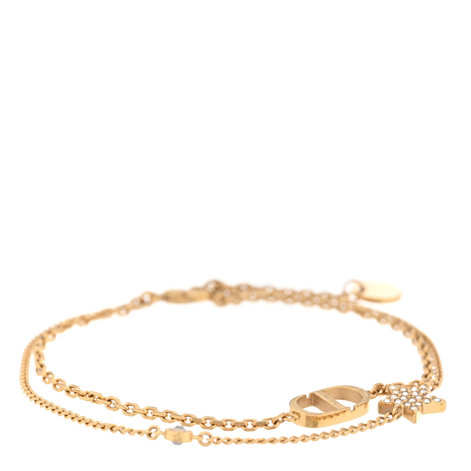 Christian Dior Metal Crystal Petit CD Double Bracelet Gold 1 of 4
